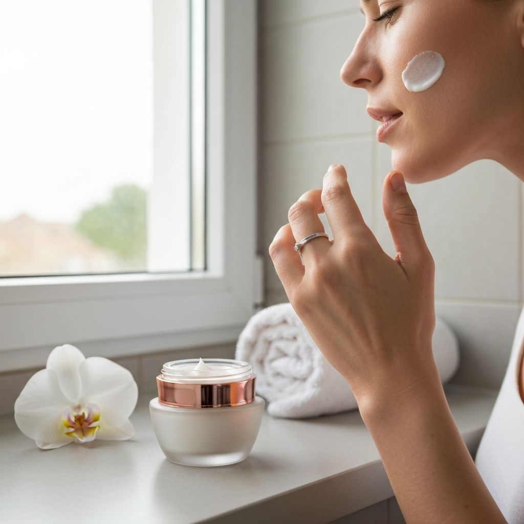 Нежно прилагане на крем на зрелица при огледало